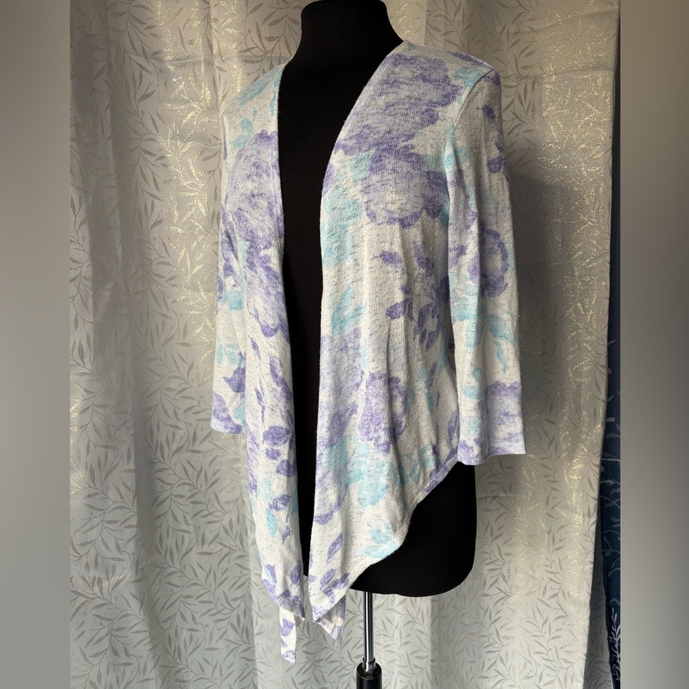 Ruby Rd. White Purple and Blue Floral Cardigan